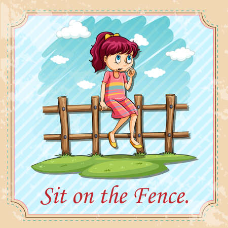 Sit on the fence illustrationのイラスト素材