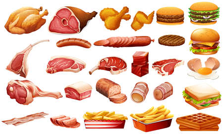 Different kind of meat and food illustrationのイラスト素材