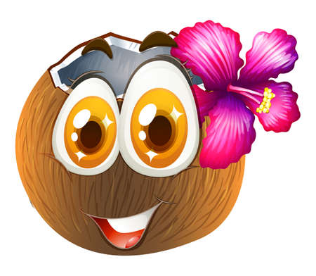 Coconut with happy face illustrationのイラスト素材