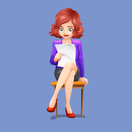 Woman reading file on the chair illustrationのイラスト素材
