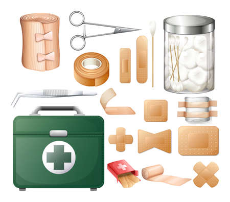Medical equipment in firstaid box illustrationのイラスト素材