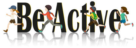 Children running and text illustrationのイラスト素材