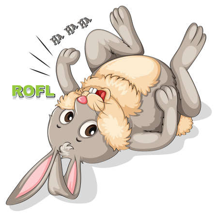Bunny laughing and rolling on the floor illustrationのイラスト素材