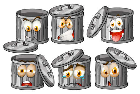 Trashcan with facial expressions illustrationのイラスト素材