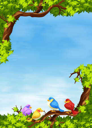 Birds on the branch at daytime illustrationのイラスト素材