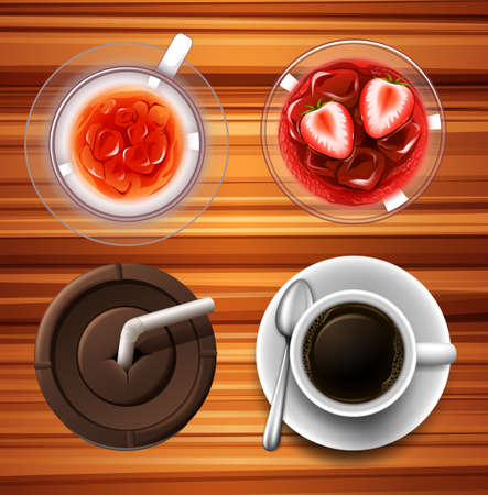 Drinks in glass and cups illustrationのイラスト素材