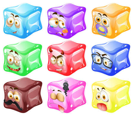 Cube with facial expressions illustrationのイラスト素材