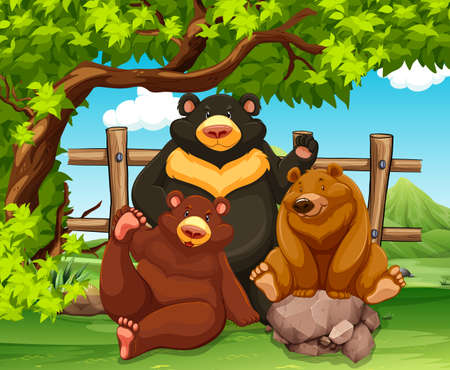 Grizzly bears sitting in the park illustrationのイラスト素材