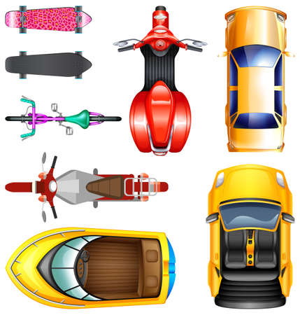 Top view of different transportation illustrationのイラスト素材