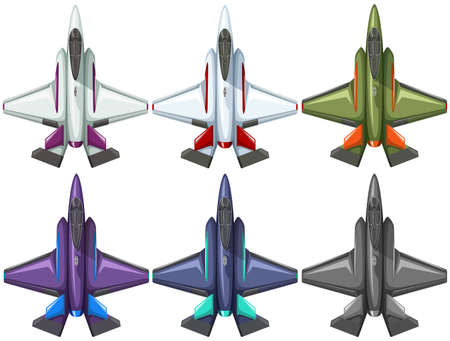 Six different designs of fighting jet illustrationのイラスト素材