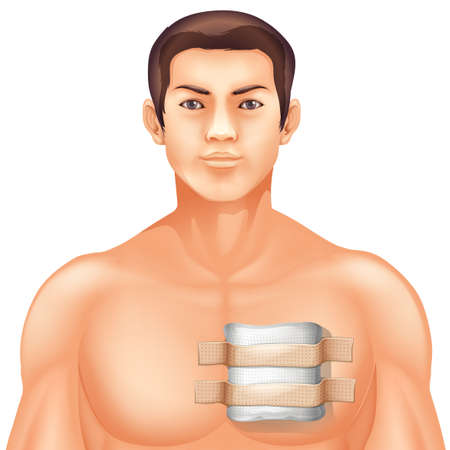 Naked man with injury at heart illustrationのイラスト素材