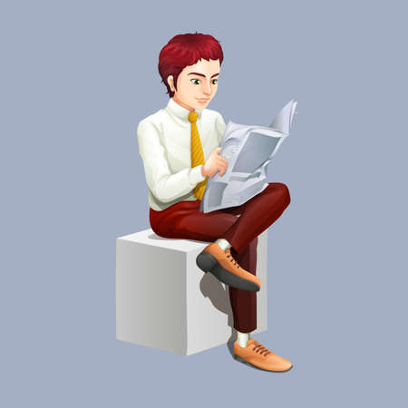 Man reading newspaper alone illustrationのイラスト素材