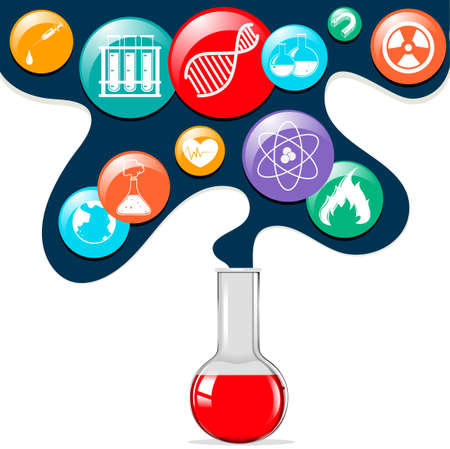 Science symbols and glass beaker illustrationのイラスト素材