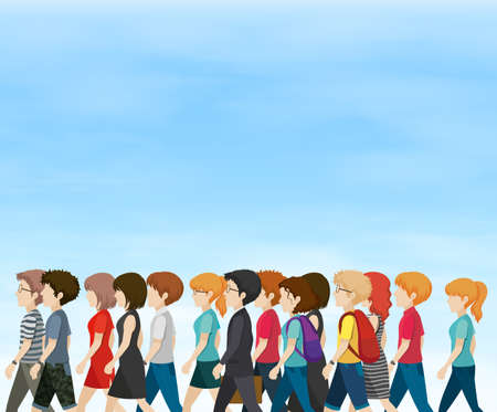 Group of people walking at daytime illustrationのイラスト素材