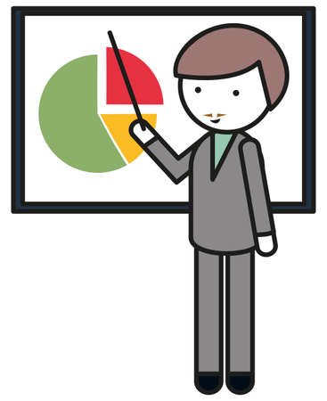 Man pointing at pie chart illustrationのイラスト素材