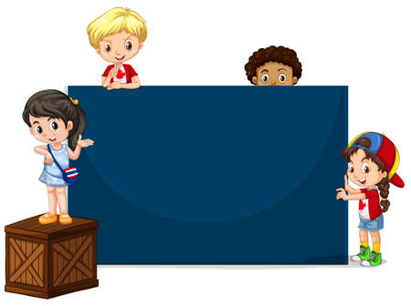 Children around the blue board illustrationのイラスト素材
