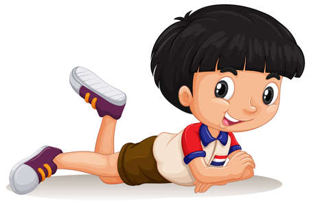 Thai boy relaxing on the floor illustrationのイラスト素材