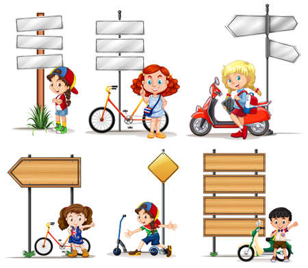 Girl under the street signs illustrationのイラスト素材