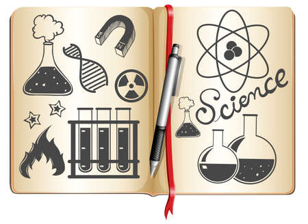 Science and technology symbols on book illustrationのイラスト素材