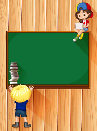 Students with books and blackboard illustrationのイラスト素材