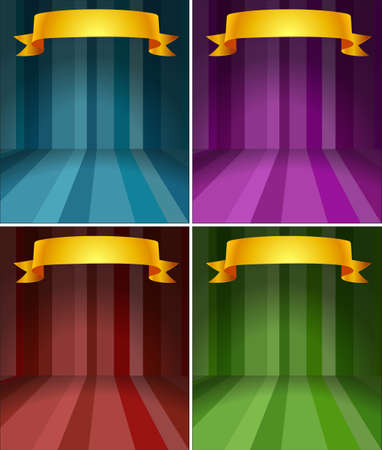 Four different color stages with ribbon illustrationのイラスト素材