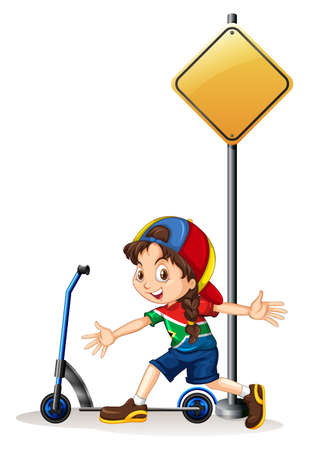 Little girl with hand scooter illustrationのイラスト素材