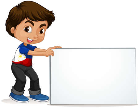 Philippines boy holding blank sign illustrationのイラスト素材
