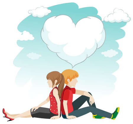 Man and woman sitting back to back illustrationのイラスト素材