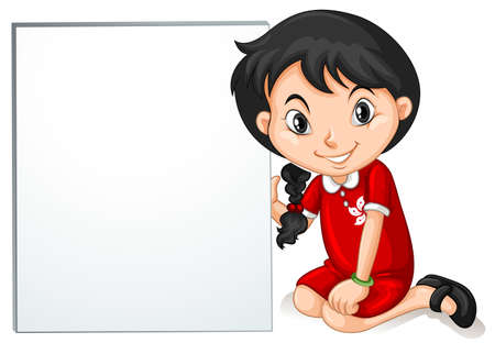 Little girl from HongKong holding sign illustrationのイラスト素材