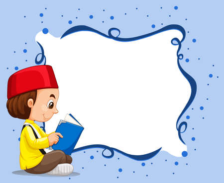 Empty border with muslim boy reading background illustrationのイラスト素材