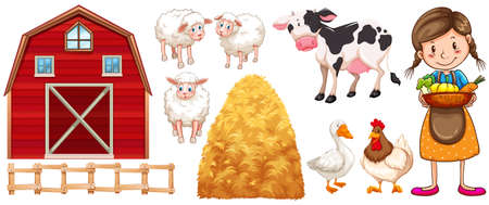 Farmer and farm animals illustrationのイラスト素材