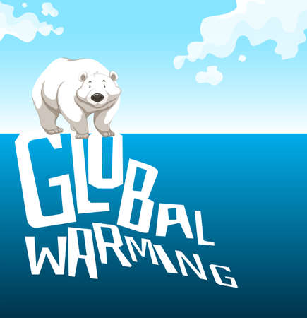 Global warming sign with polar bear illustrationのイラスト素材