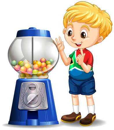 Little boy by the candy machine illustrationのイラスト素材