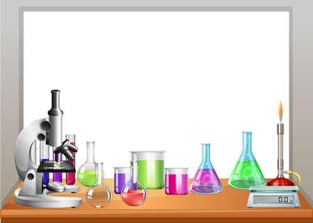 Chemistry equipment on table illustrationのイラスト素材