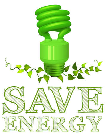 Save energy sign with lightbulb and plant illustrationのイラスト素材