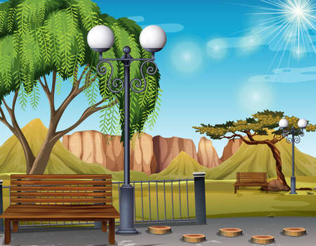 Nature scene with park and trees illustrationのイラスト素材