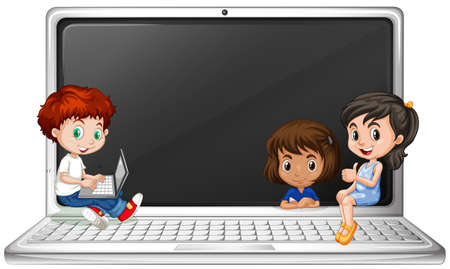 Children and laptop computer illustration