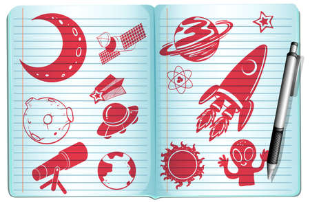 Notebook full with science symbols illustrationのイラスト素材