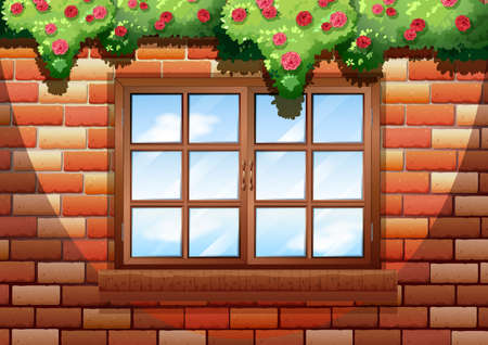 Sqaure window on brick wall illustrationのイラスト素材