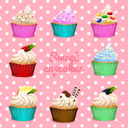 Different design of cupcakes illustrationのイラスト素材
