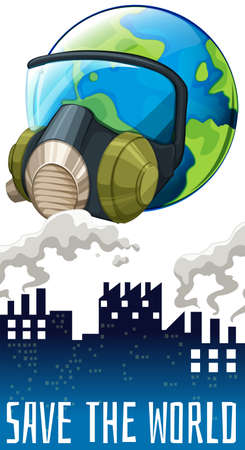 Save the world sign with earth wearing mask illustrationのイラスト素材