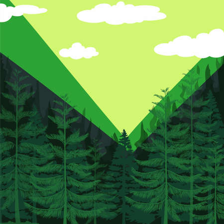 Pine forest with green background illustrationのイラスト素材