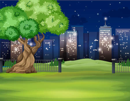 City scene at night time illustrationのイラスト素材
