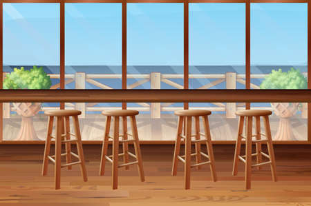 Inside of restaurant with stools and bar illustrationのイラスト素材