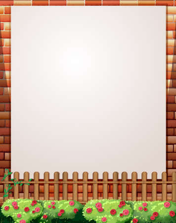 Border design with brick wall and fence illustrationのイラスト素材