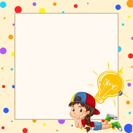 Border design with little girl illustrationのイラスト素材