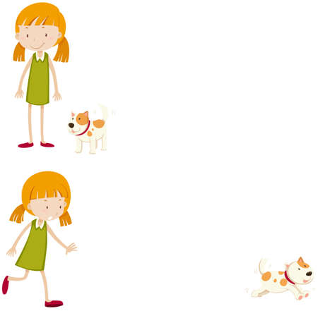 Little girl with her pet dog illustrationのイラスト素材