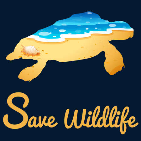 Save wildlife poster with sea turtle illustration