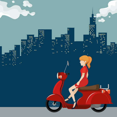 Girl riding on motorcycle illustrationのイラスト素材