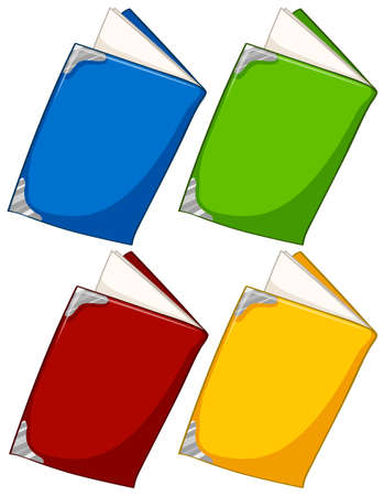 Four different color books illustrationのイラスト素材